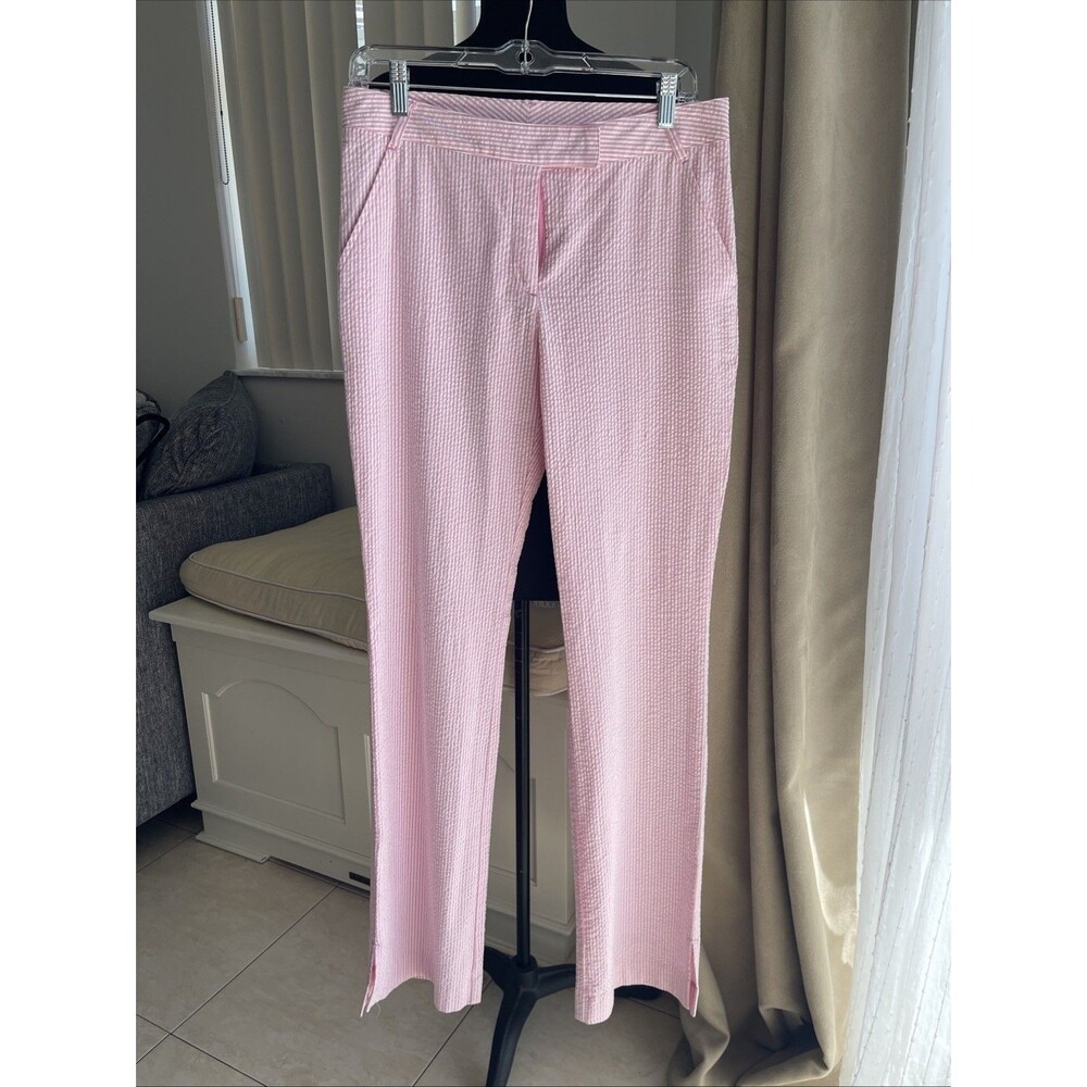 Lilly Pulitzer Pants Pink White Striped Seersucker Flat Front Vintage 6